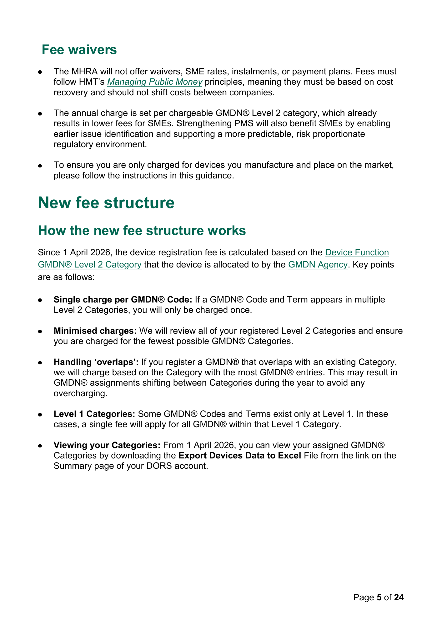 MHRA Device Registration Fee Guidance, April 2026 — official PDF page 5
