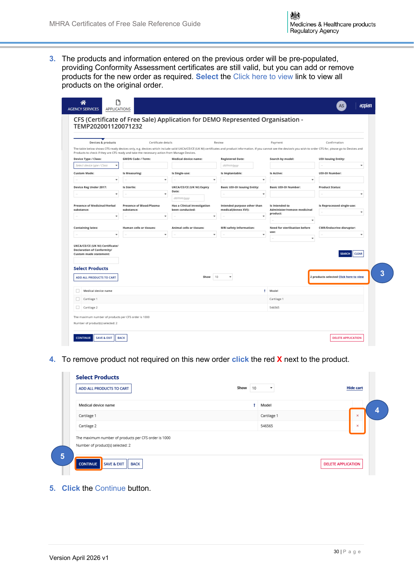 MHRA Certificates of Free Sale Reference Guide April 2026 v1 — official PDF page 31