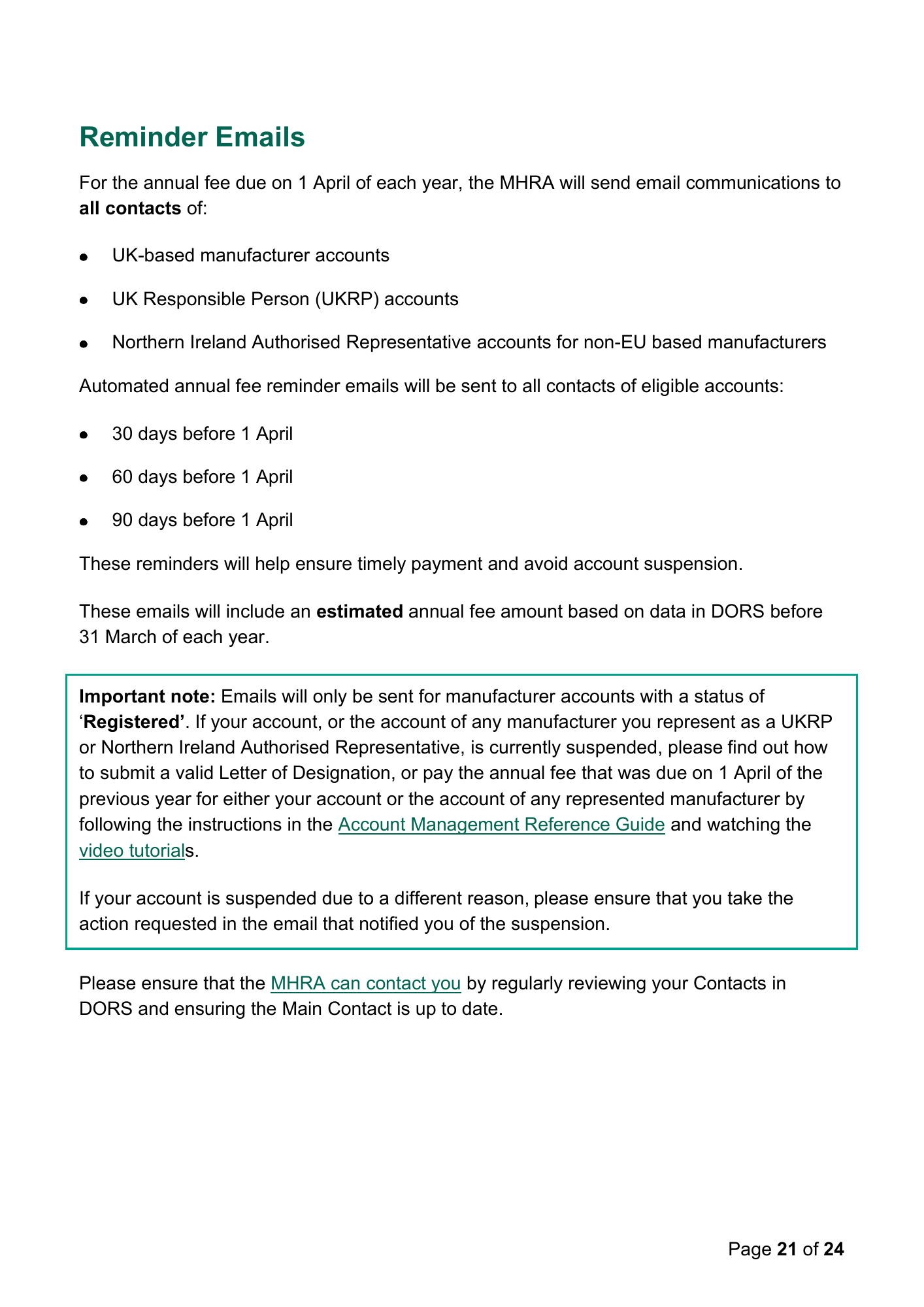 MHRA Device Registration Fee Guidance, April 2026 — official PDF page 21