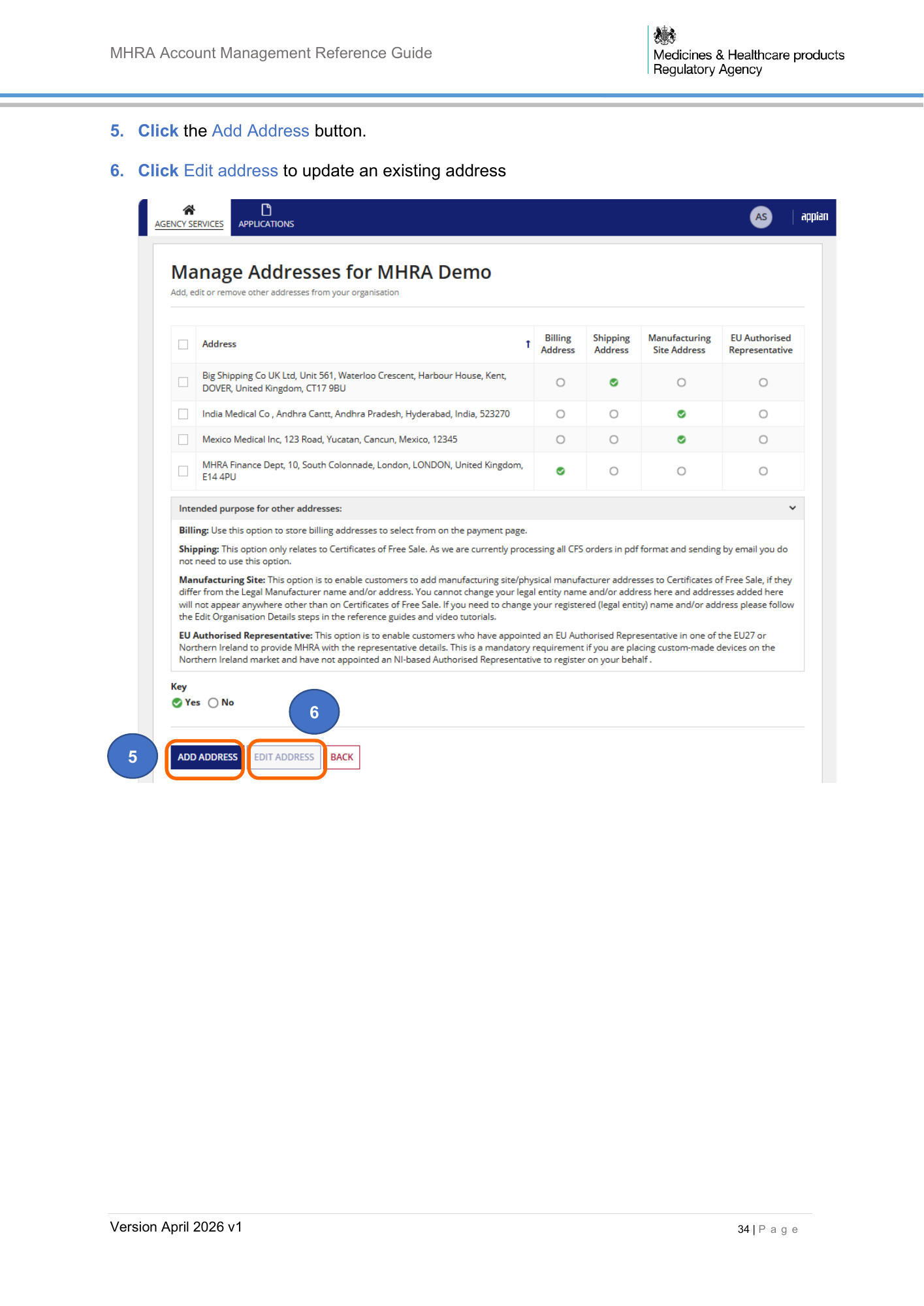 MHRA Account Management Reference Guide, April 2026 v1 — official PDF page 35