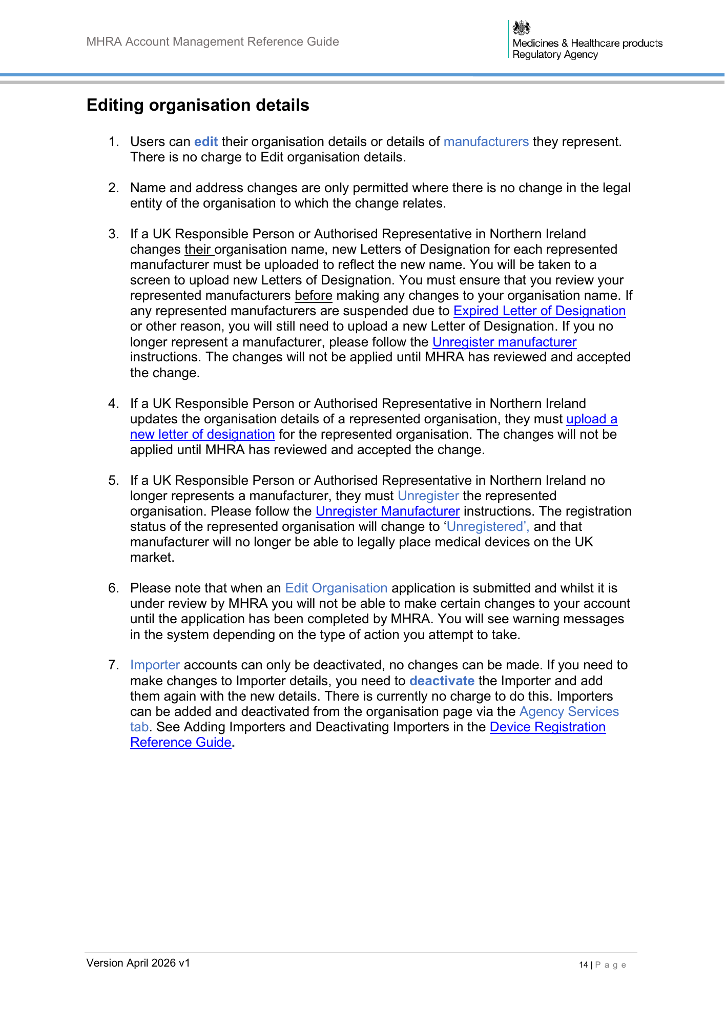 MHRA Account Management Reference Guide, April 2026 v1 — official PDF page 15