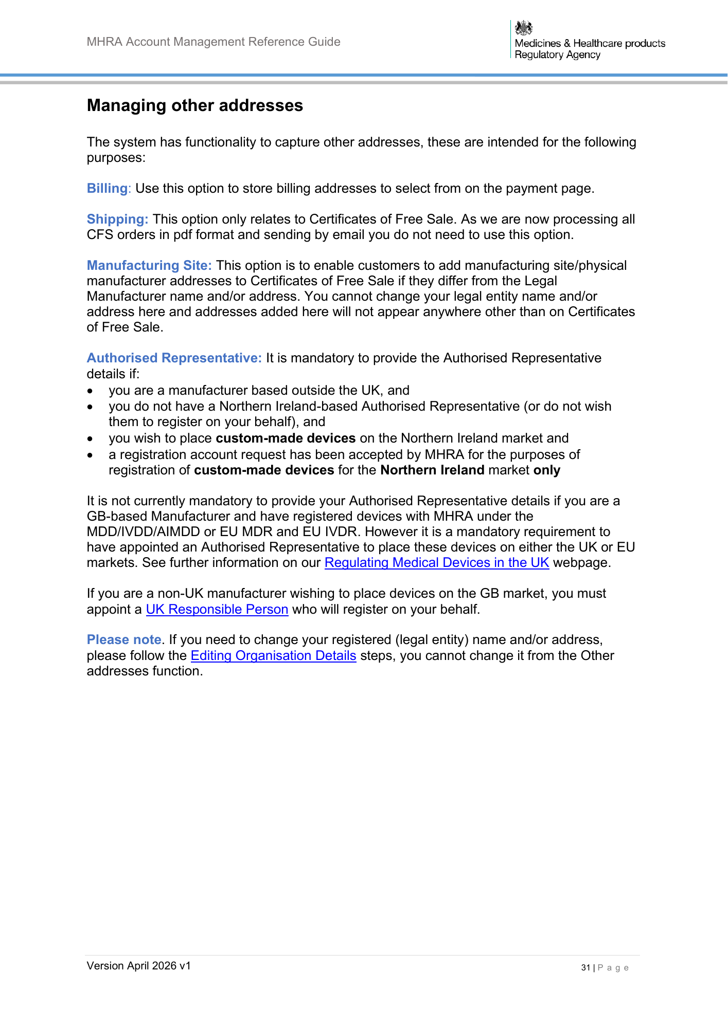 MHRA Account Management Reference Guide, April 2026 v1 — official PDF page 32