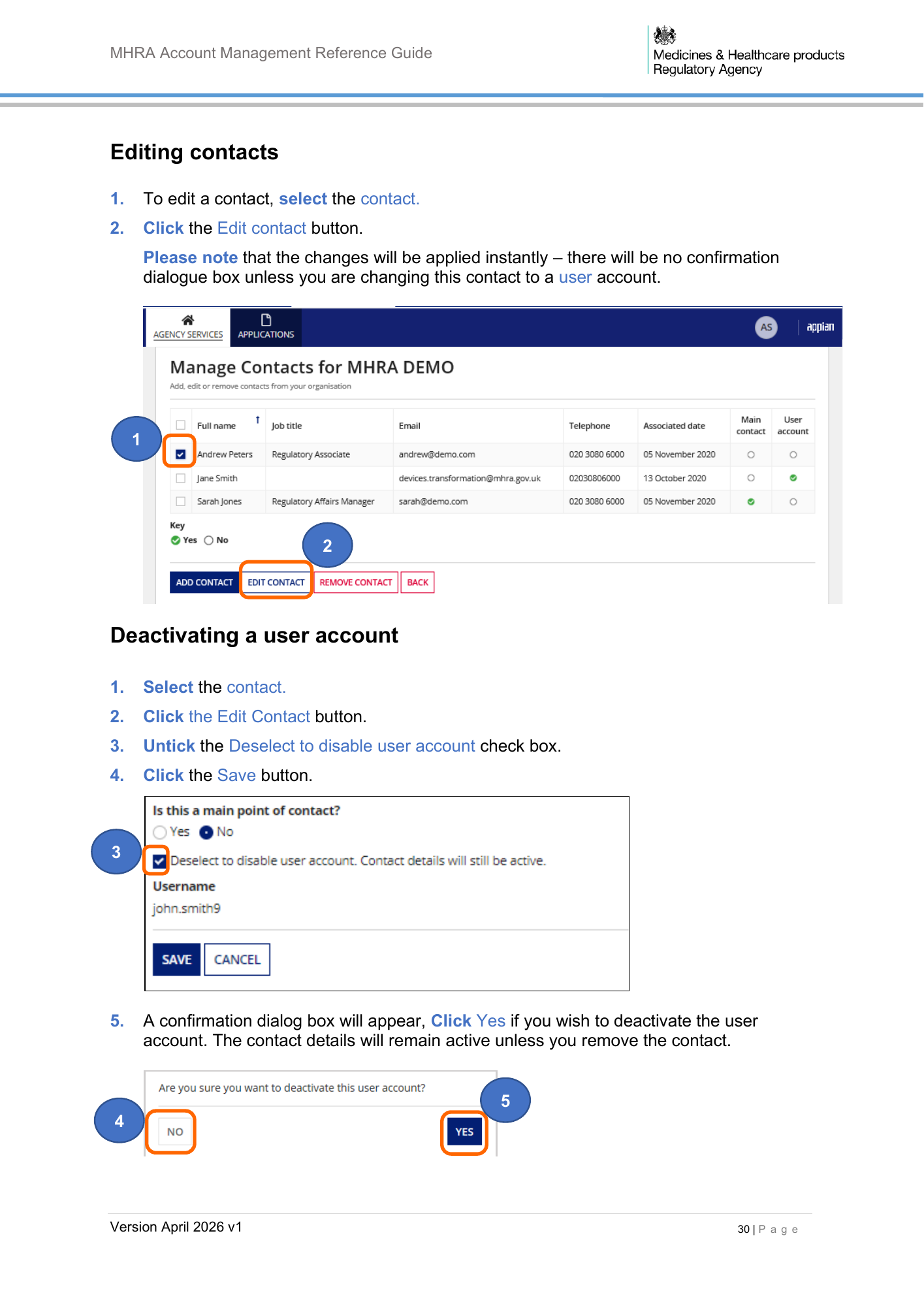 MHRA Account Management Reference Guide, April 2026 v1 — official PDF page 31