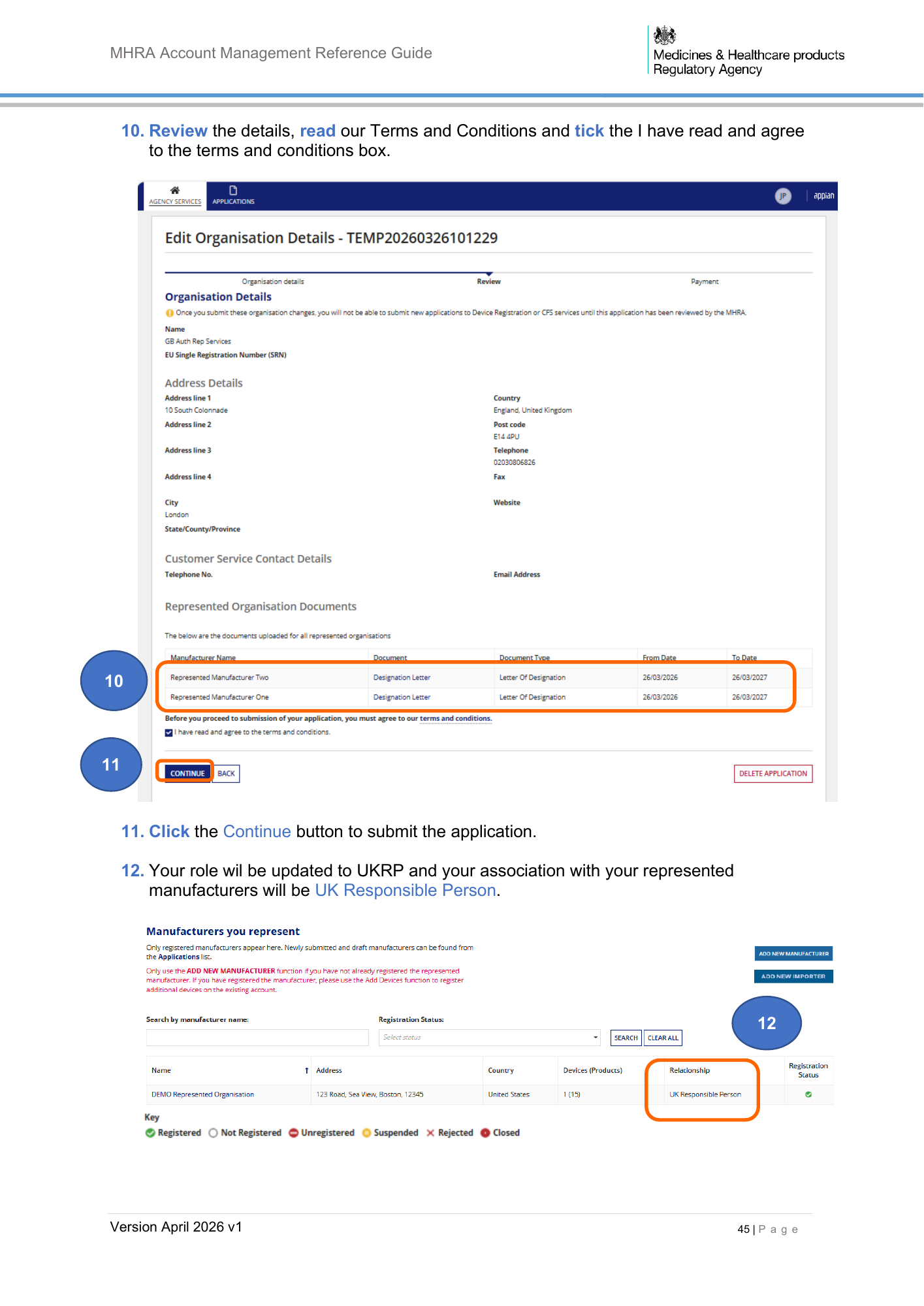 MHRA Account Management Reference Guide, April 2026 v1 — official PDF page 46