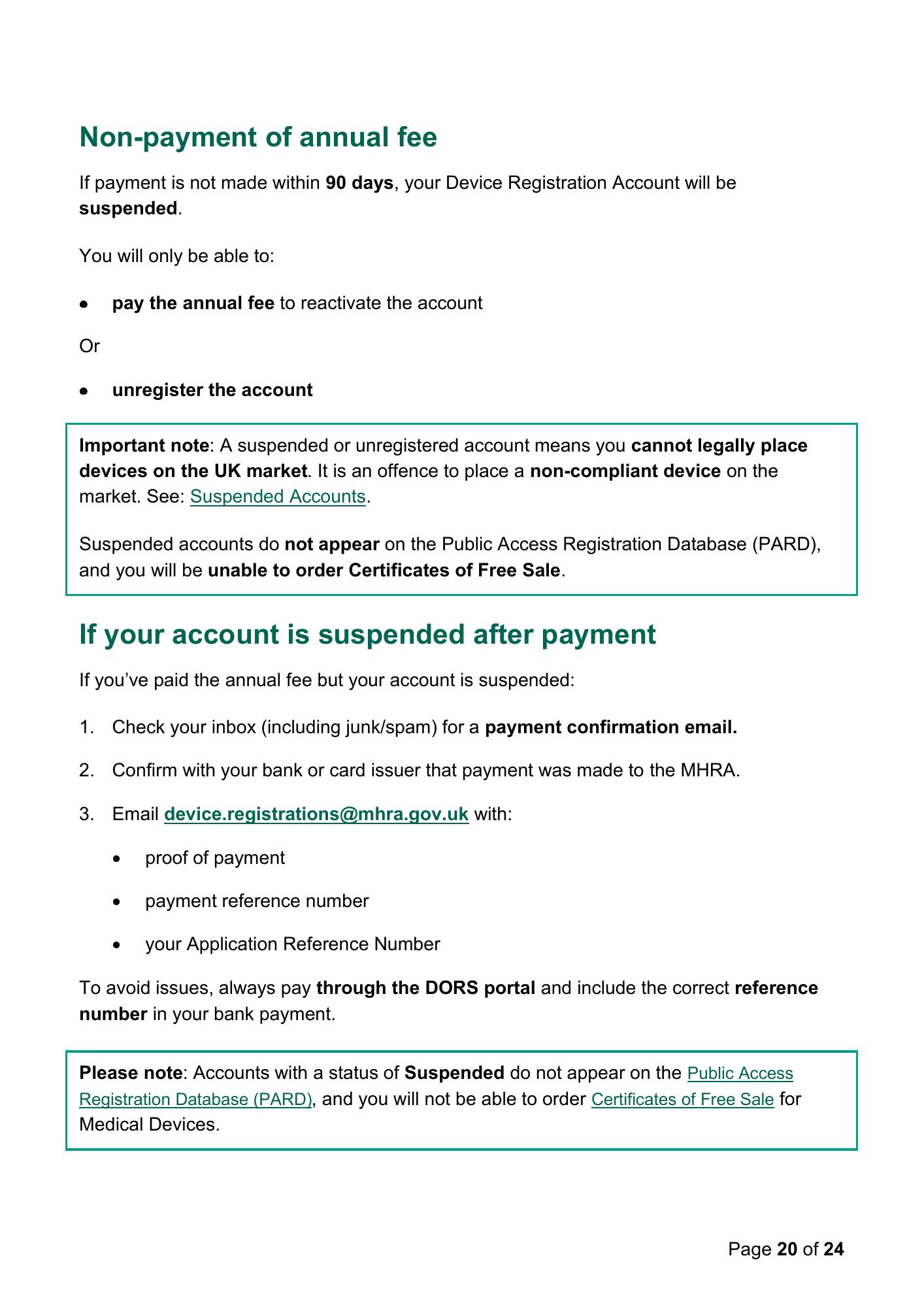 MHRA Device Registration Fee Guidance, April 2026 — official PDF page 20