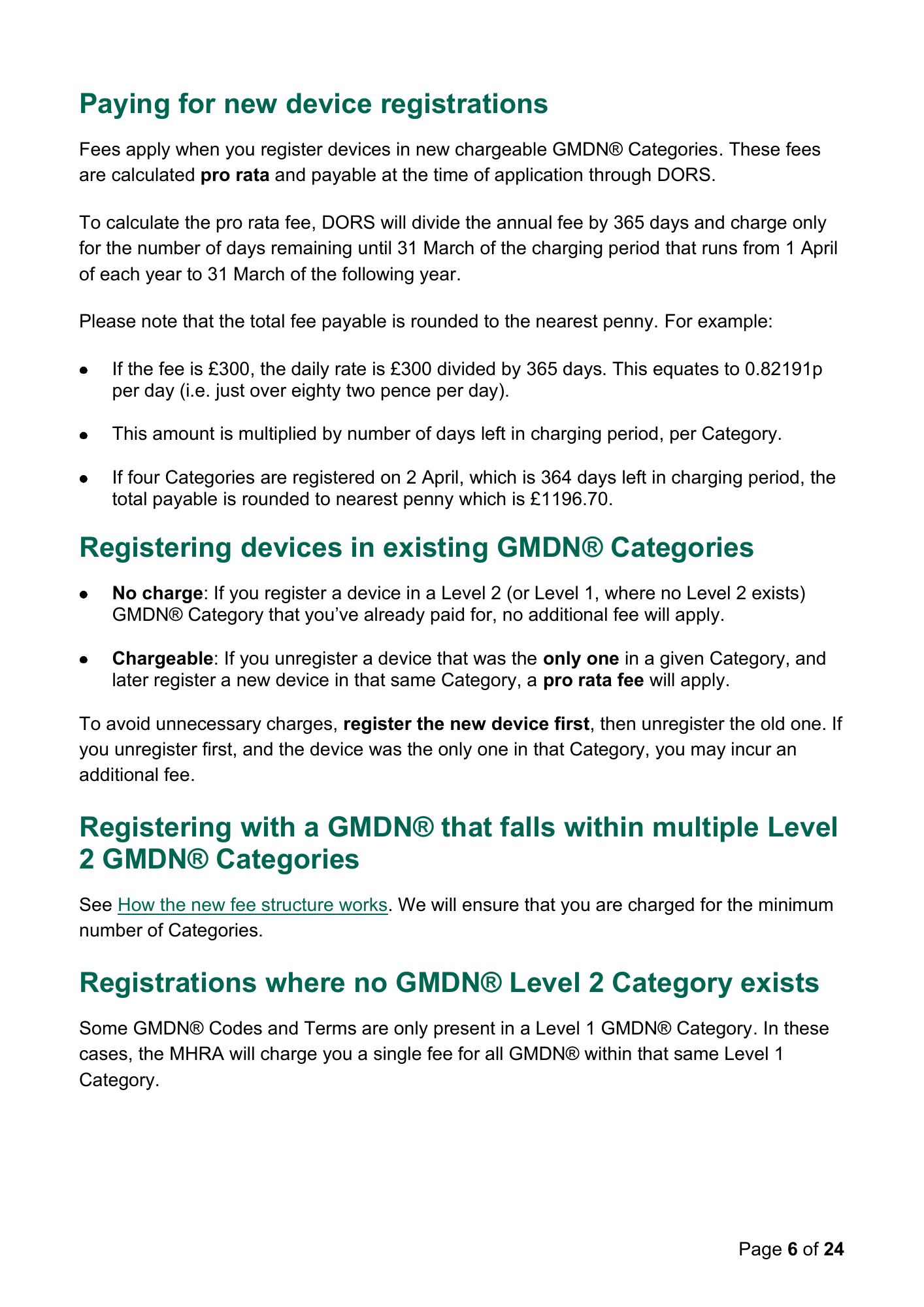MHRA Device Registration Fee Guidance, April 2026 — official PDF page 6