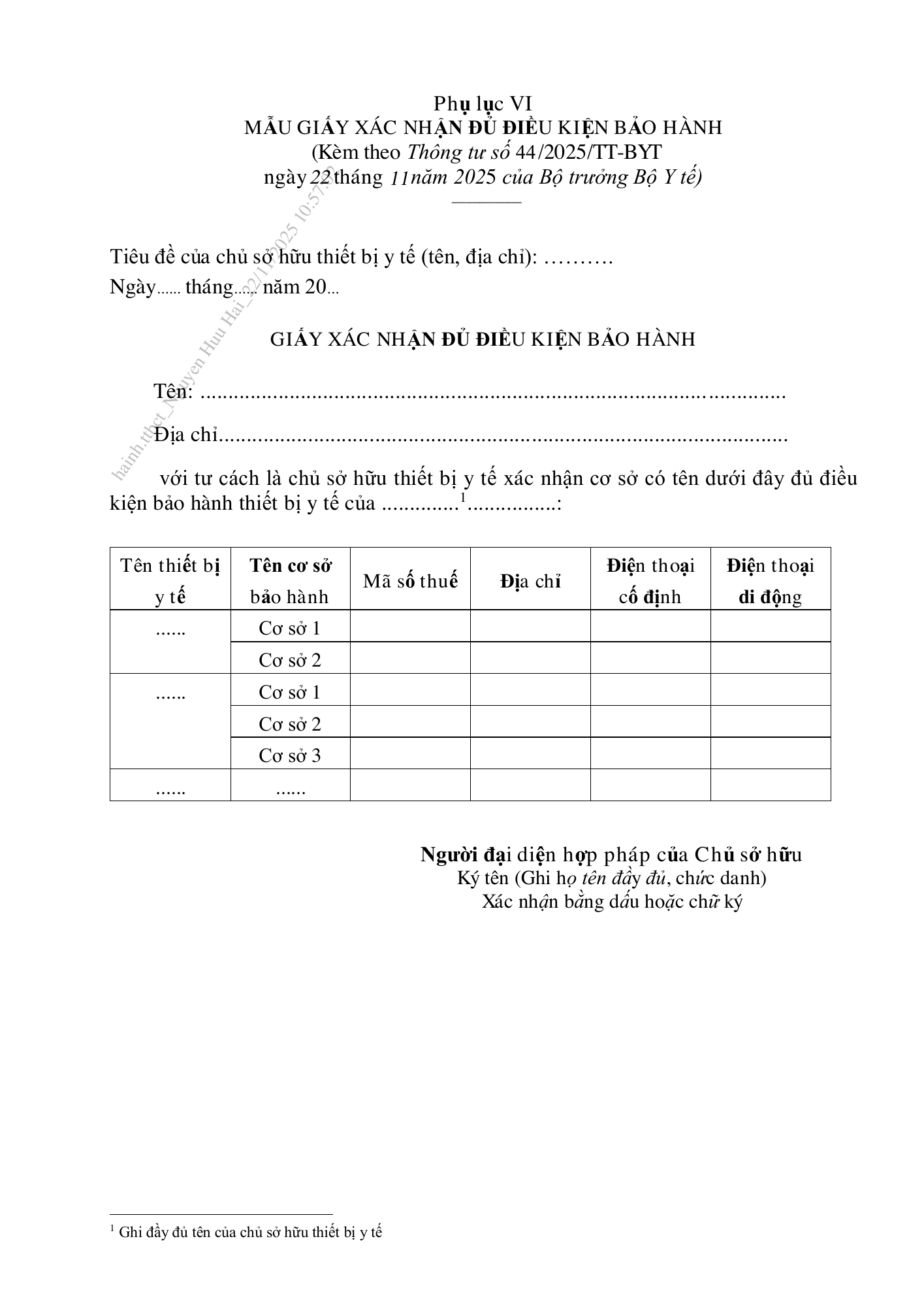 Thông tư44/2025/TT-BYT — original official PDF page61; original table columns and diagrams retained